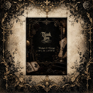 Gothic Dark Academia Library Book Wedding Thank You Card