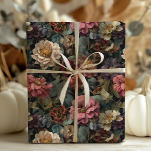 Gothic Dark and Moody Vintage Floral Pattern Wrapping Paper