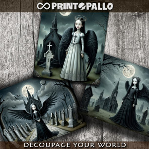 Gothic Dark Angel, cemetery under moonlight Wrapping Paper Sheet