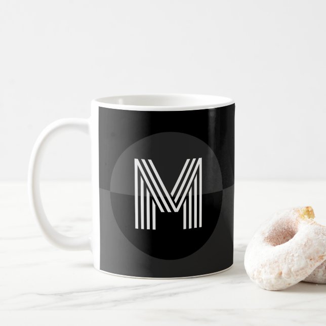 Gothic Dark Black Grey Geometric Modern Monogram Coffee Mug (With Donut)