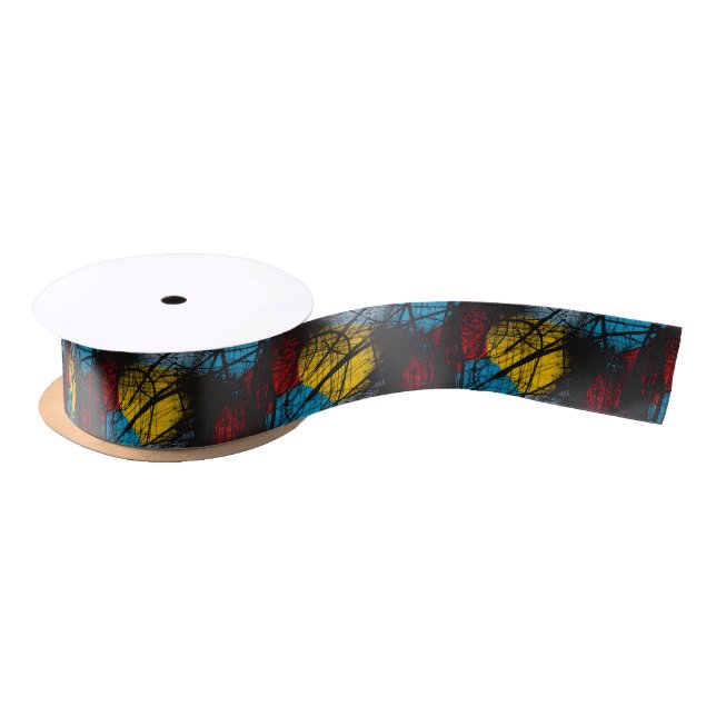 Gothic Dark Blue Black Red Yellow  Satin Ribbon (Spool)