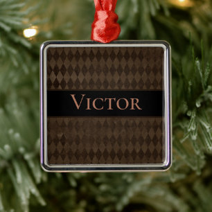 Gothic Dark Brown Harlequin Personalized  Metal Ornament