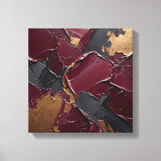 Gothic Dark Burgundy Matte Black Gold Leaf Wall Ar Canvas Print