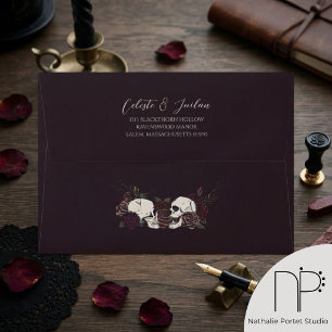 Gothic Dark Burgundy Skulls and Roses Envelope