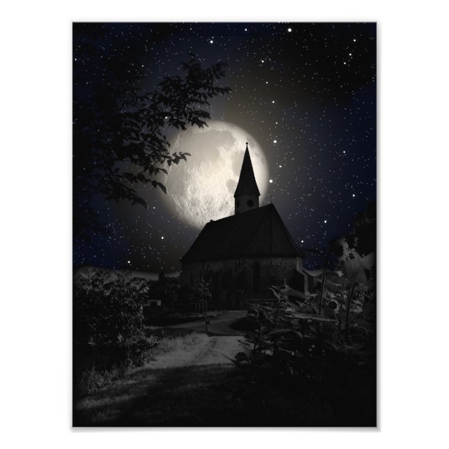Gothic dark castle in the moon light photo print (Front)