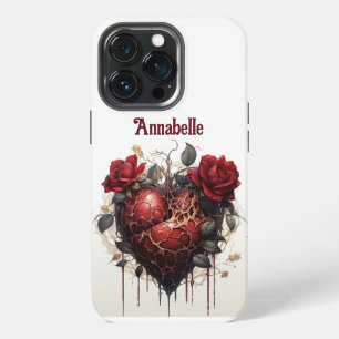 Gothic Dark Dripping Red Heart & Roses Monogram iPhone 13 Pro Case