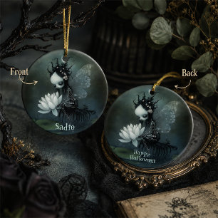Gothic Dark Fantasy Fairy Skeleton Custom Name Ceramic Ornament