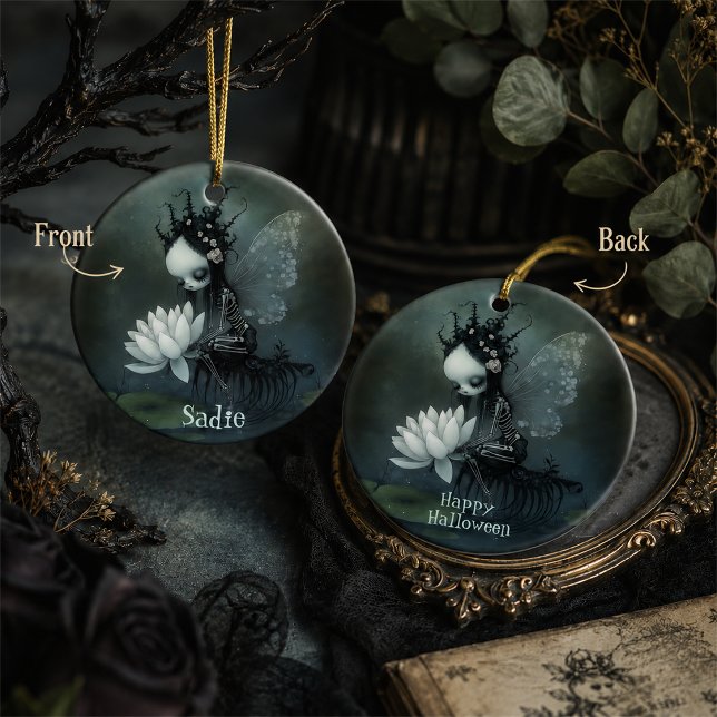 Gothic Dark Fantasy Fairy Skeleton Custom Name Ceramic Ornament (Creator Uploaded)