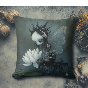 Gothic Dark Fantasy Fairy Skeleton Halloween Decor Cushion