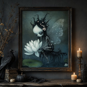 Gothic Dark Fantasy Skeleton Fairy Halloween Art Poster