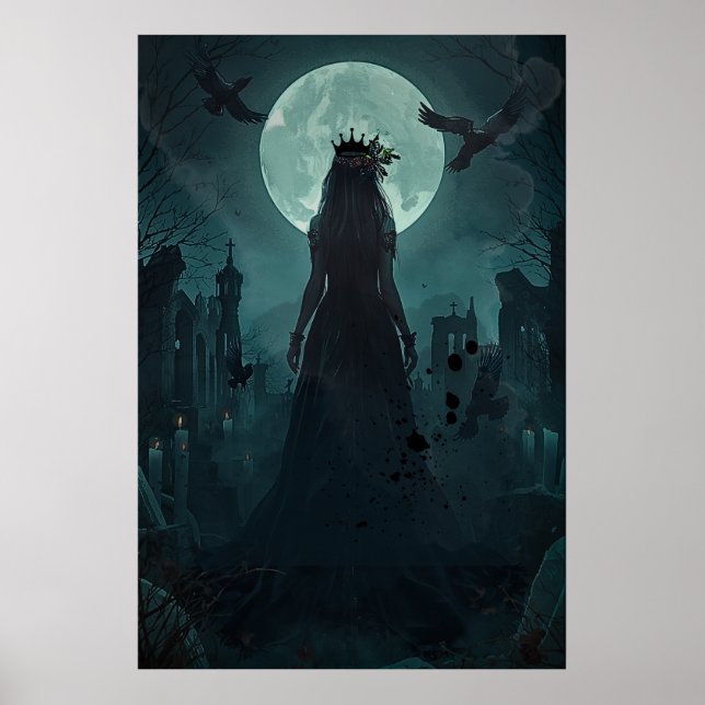 Gothic Dark Feminine Moonlight Raven Queen Poster (Front)