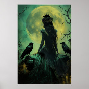 Gothic Dark Feminine Moonlight Raven Queen Poster