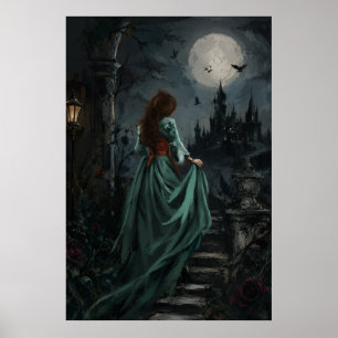 Gothic Dark Feminine Moonlight Raven Queen Poster