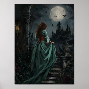 Gothic Dark Feminine Moonlight Raven Queen Poster