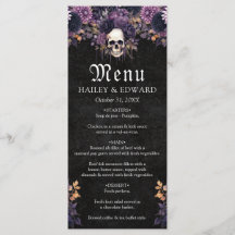 Gothic Dark Floral Skull Halloween Wedding Menu