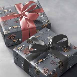 Gothic Dark Grey Scuba Diver Skeletons Wrapping Paper