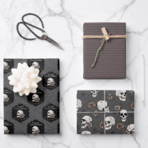 Gothic Dark Grey Skulls and Stripes Halloween 