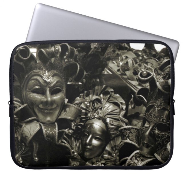 Gothic Dark Masquerade Masks Black and White Laptop Sleeve (Front)