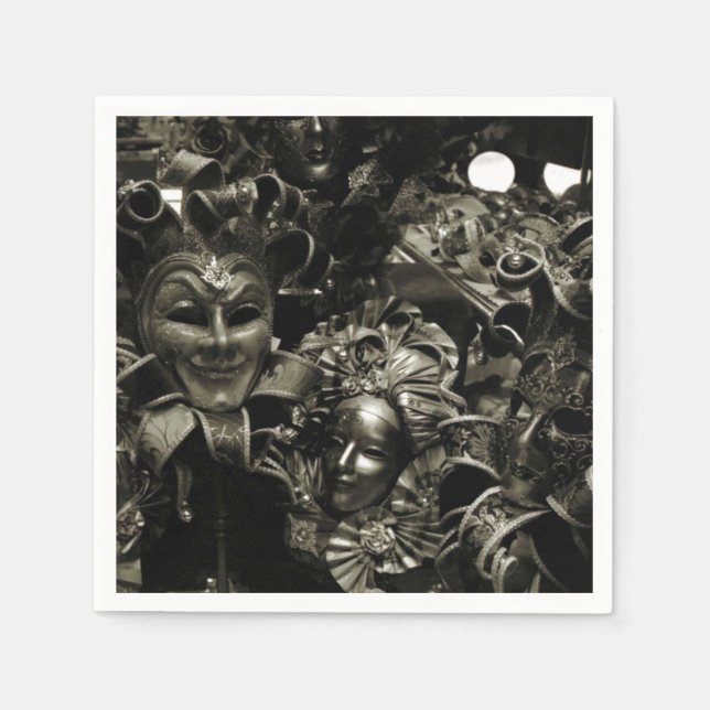 Gothic Dark Masquerade Masks Black and White Napkin (Front)