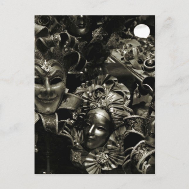 Gothic Dark Masquerade Masks Black and White Postcard (Front)