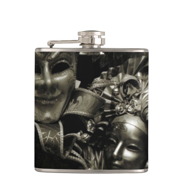 Gothic Dark Masquerade Masks Black Hip Flask (Front)