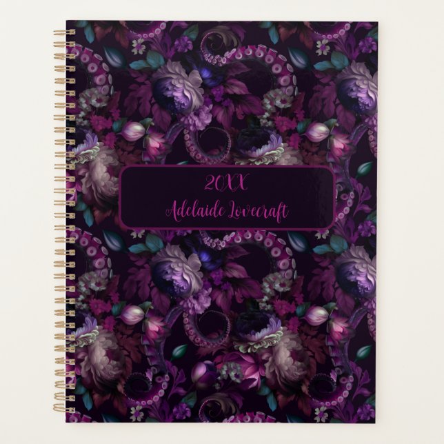 Gothic Dark Pink Tentacle With Flower Personalised Planner (Front)
