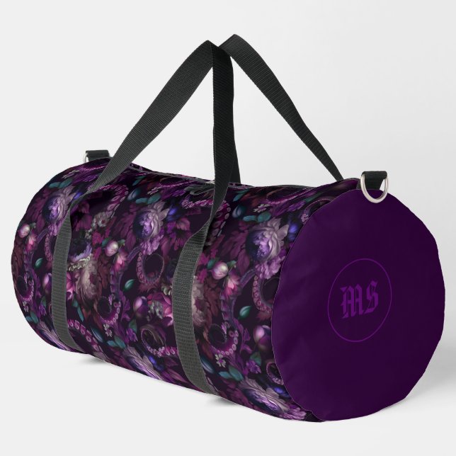 Gothic Dark Pink Tentacle With Flowers Duffle Bag (Left Corner)