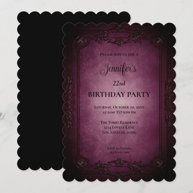 Gothic Dark Purple Birthday Invitation (Front/Back)
