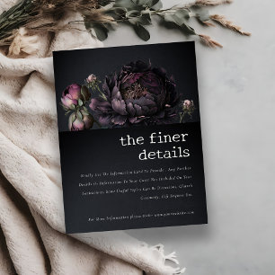 Gothic Dark Purple Black Peony Wedding Details Enclosure Card