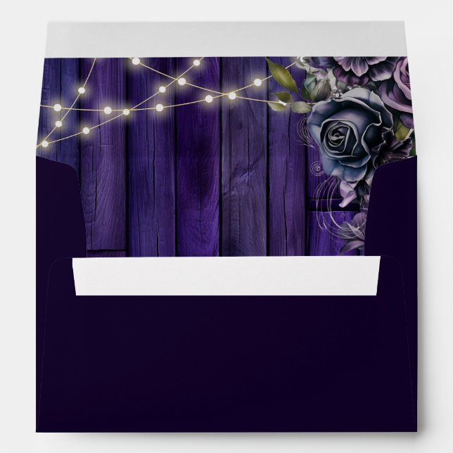 Gothic Dark Purple Moody Florals Wedding Envelope (Back (Bottom))