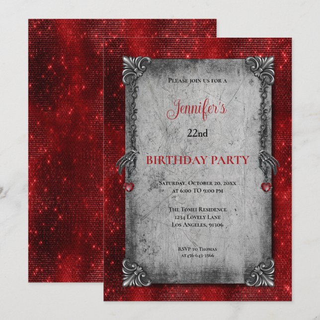 Gothic Dark Red Birthday invitation (Front/Back)