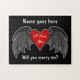 Gothic dark red winged heart marriage proposal jigsaw puzzle