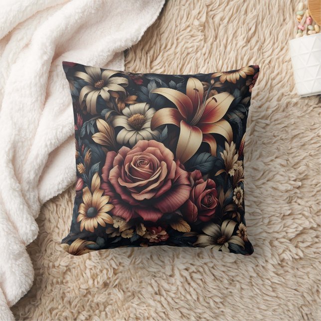Gothic Dark Romance Floral Pattern Cushion (Blanket)
