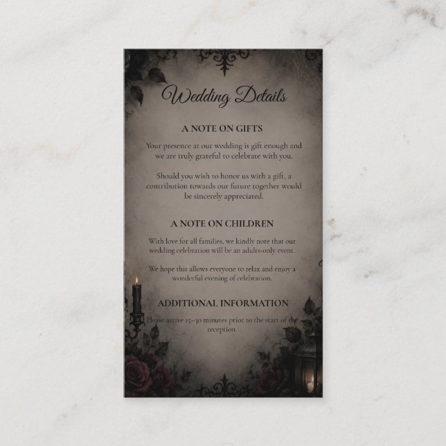 Gothic Dark Romance Wedding Enclosure Card (Front)