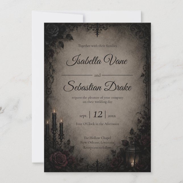 Gothic Dark Romance Wedding Invitation (Front)