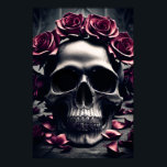Gothic Dark Rose & Skull Poster<br><div class="desc">A dark and gothic painting of a human skull surrounded by pale gothic roses and petals,  featuring a creepy desaturated gothic atmosphere and otherworldly atmosphere,  this gothic poster is perfect for lovers of dark gothic skulls and dark romantic gothic flowers and roses.</div>