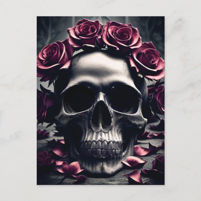 Gothic Dark Rose & Skull Poster Postcard (Front)