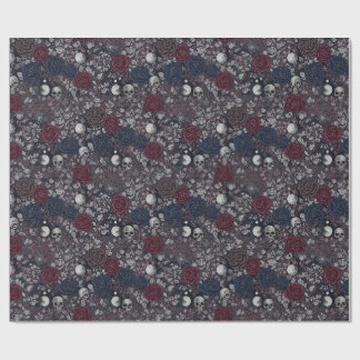 Gothic Dark Roses Skulls Full Moon Pattern Wrapping Paper