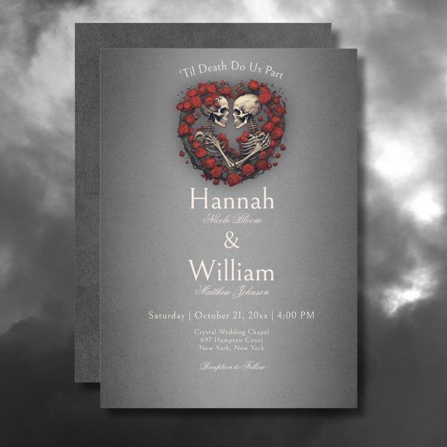 Gothic Dark Skeletons & Rose Heart Wedding Invitation (Gothic Dark Skeletons & Rose Heart Wedding Invitation)