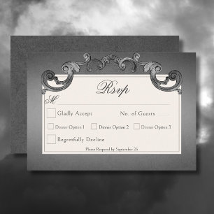 Gothic Dark Skeletons & Rose Heart Wedding RSVP Card