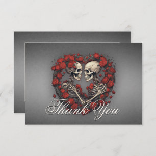 Gothic Dark Skeletons & Rose Heart Wedding Thank You Card