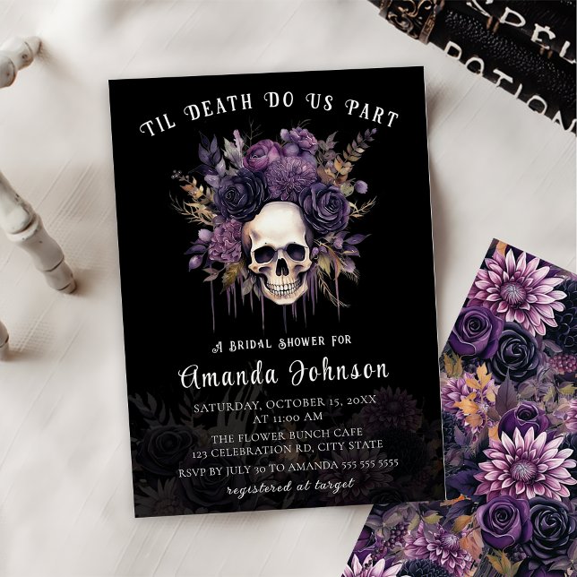 Gothic Dark Skull Floral Halloween Bridal Shower Invitation (Creator Uploaded)