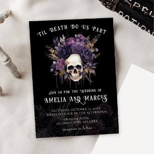 Gothic Dark Skull Floral Halloween Wedding Invitation