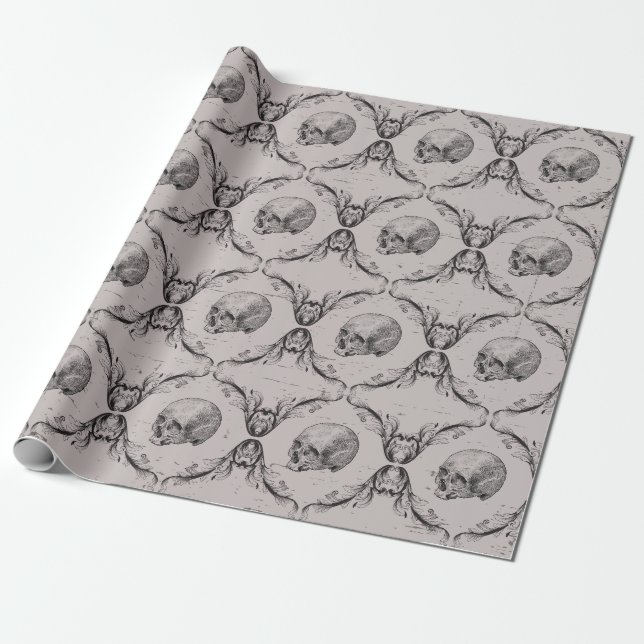 Gothic Dark Skull Victorian Elegant Wrapping Paper (Unrolled)