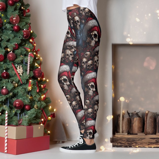 Gothic Dark Skulls Santa Hats Gothmas Christmas  Leggings (Creator Uploaded)