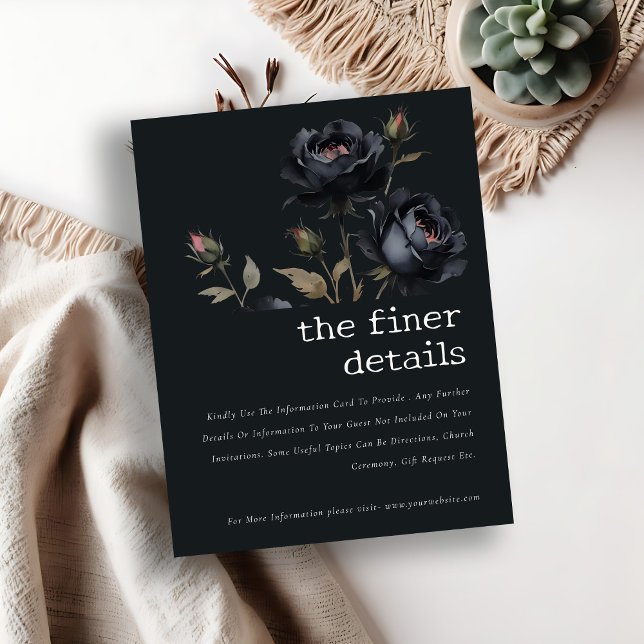 Gothic Dark Watercolor Black Rose Wedding Detail Enclosure Card (Creator Uploaded)