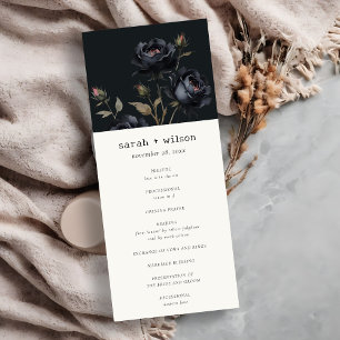 Gothic Dark Watercolor Black Rose Wedding Program