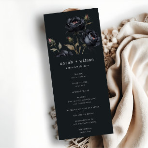 Gothic Dark Watercolor Black Rose Wedding Program