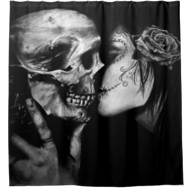 Gothic Day of the Dead Black and White Skull Woman Shower Curtain (Front)