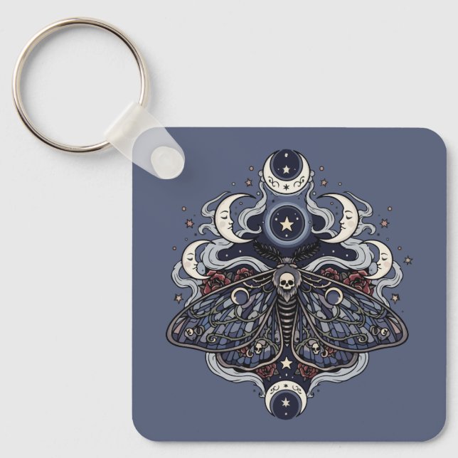 Gothic Death Moth and Moon Phases Key Ring (Front)
